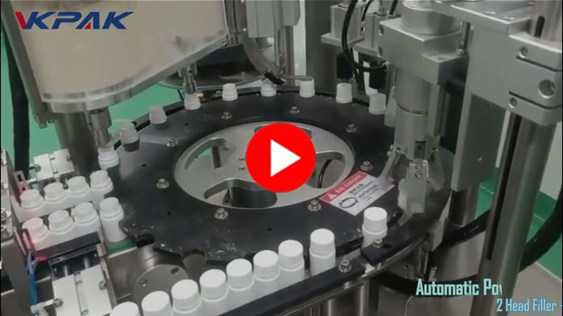 Monobloka pulvera pudeļu pildīšanas un aizvākošanas mašīna